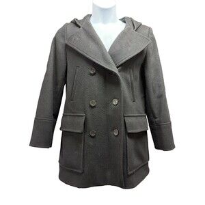 Michael Michael Kors Wool Hooded Coat Women's Size 10 Black‎ Double Breasted